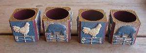 Barnyard Napkin Rings Wood Country Rooster Cow Pig  