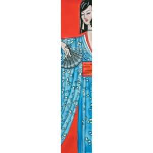  3x16 Art Tile   Japanese Lady in Blue Kimono