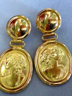 18k Dangle long 2 gold cameo earrings pierced 13.1 grm  
