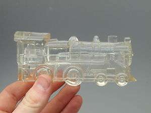   888 Clear Glass Engine Train Candy Container Old Bottle Collectible NR
