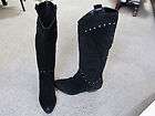 New REBA Black Suede Western Pull On Boots 7M $139.