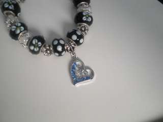 Handcrafted European Rhinestone Heart Charm Bracelet  