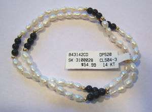 14K DOUBLE FRESHWATER PEARL AND ONYX BRACELET  