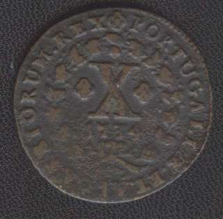 PORTUGAL SCARCE 10 REIS 1734 COIN  
