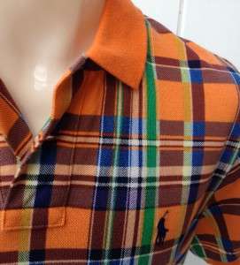 Ralph Lauren mens polo mesh shirt custom orange plaid medium nwt $85 