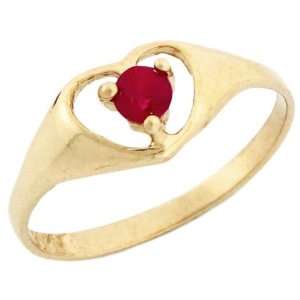  14k Yellow Gold July Birthstone Synthetic Ruby Heart Baby 