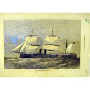  1877 Turkish War Ship Memdouhiye Naval Victorian Print 