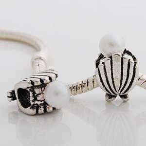  Pandora Style Silver Plated CLAM and PEARL Bead *Fits Pandora 
