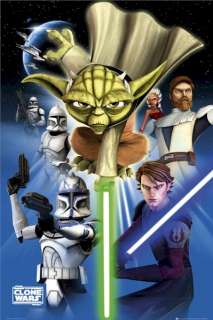 STAR WARS POSTER ~ THE CLONE WARS YODA CAST COLLAGE  