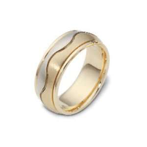  Carved & Engraved8.50 mm Wave 18K Two Tone Gold Wedding 