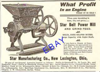 1900 STAR POWER FEED MILL GRINDER AD NEW LEXINGTON OHIO  