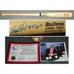 Jennie Finch Signed Big Stick Name Engraved Bat w/USA 04  