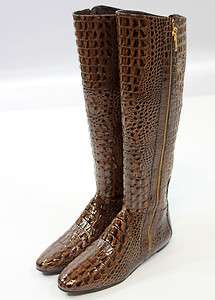 495 BCBG Max Azria Adeline Croco Patent Leather Walnut Boots Shoes 