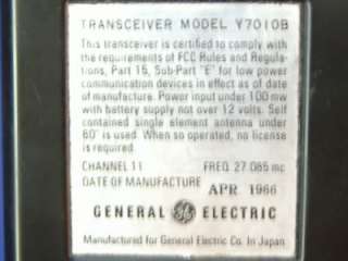   1966 GE Transceivers Walkie Talkies Radio w/ Cases Model Y7010B Ch 11