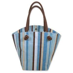  Blue Stripe Small Woven Jute Bag Jewelry