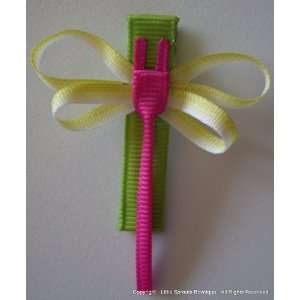  Dragonfly   Made from Ribbon   Hot Pink on Apple Green 