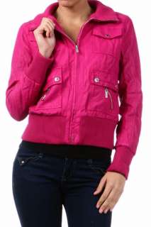 Womens Pink Faux Leather Bomber Jacket New S M L XL Zip Up Pockets 