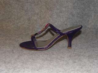   Womens Purple Patent Rhinestone T Strap Sandal Heel Shoe 6.5 9  