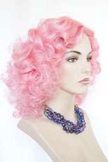 Pink Fun Color Long Curly Fun Color Costume Wigs  
