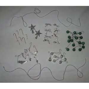  Assortment of Christmas Silver and Green Decorations for a 