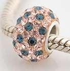 NEW   Sterling Austrian Crystal Bead   Peach with Sapphire Dots