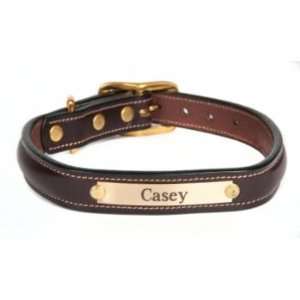    Leather Dog Collar with Nameplate 22 Inch Havana