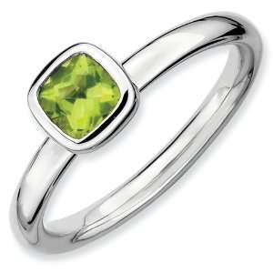   Silver Stackable Expressions Cushion Cut Peridot Ring Size 8: Jewelry