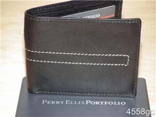 PERRY ELLIS CALFSKIN LEATHER BIFOLD WALLET NEW IN BOX  