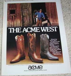 1980 Acme West Western boots Cowboy barn chaps PRINT AD  
