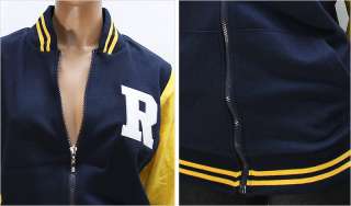 Womens R Zip Up Baseball Jacket L / Navy Blue, Yellow  