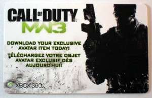 Call of Duty MW3 Exclusive Avatar Code Card (Xbox360 Live)  