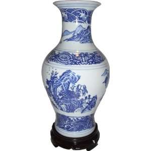    7x13 Porceilain Chinese Blue & White Vase: Home & Kitchen