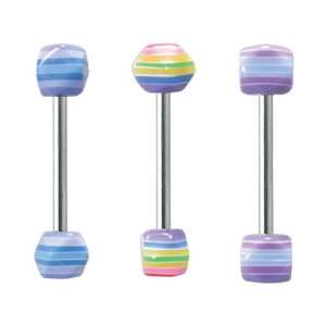 Rainbow Striped Acrylic and 316L Surgical Steel   14G (1.6mm)   5/8 