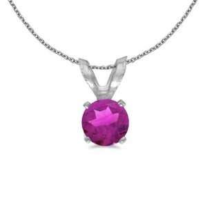    14k White Gold Round Pink Topaz Pendant with 18 Chain: Jewelry