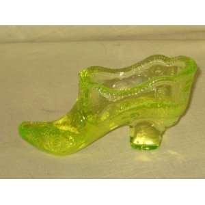  Vintage Vaseline Glass Shoe Boot Slipper Figurine 4 1/2 x 