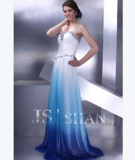 JSSHAN White Blue Beach Casual Prom Gown Evening Dress  