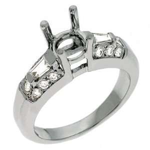   Single Baguette and Round Diamond Semi Mount Engagement Ring: Jewelry