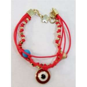  eli k Gold Plate & Red Cord Evil Eye 4 Strand Bracelet 
