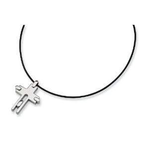   Steel Leather Cord Cross Necklace   18 Inch   JewelryWeb: Jewelry