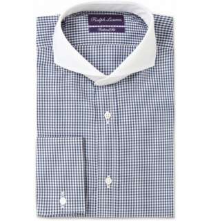 Ralph Lauren Purple Label Contrast Cutaway Collar Check Cotton Shirt 