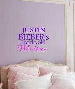 Personalized JUSTIN BIEBER Girl Wall Decal Sticky Vinyl  