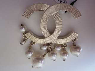 Chanel Classic CC Brooch Pin Charm w/ Dangling Pearls  