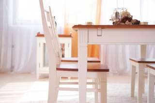 Esstisch Tisch weiß 180cm Holz Möbel massiv Kolonial  