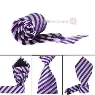 Silk New Stripes Mens Tie Necktie white and purple  