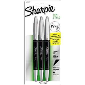  Sharpie Pen Grip Stick Medium Point Pens, 3 Black Ink Pens 