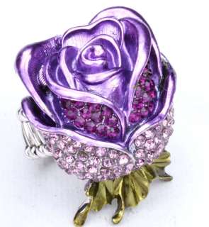 Purple swarovski crystal rose flower stretch ring 39  