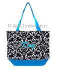 BLACK AND BLUE DAMASK DANCE GYM SHOP WEDDING TOTE PERSONALIZED