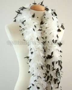 45gm chandelle feather boa,White w/Black Tips,NEW!  