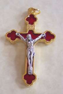 RED Crucifix Charm Rosary Supplies Italy Part Goldplate  