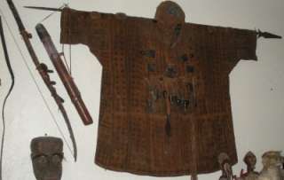 Bamana Mali antique hunters jacket amulets + bow spear  